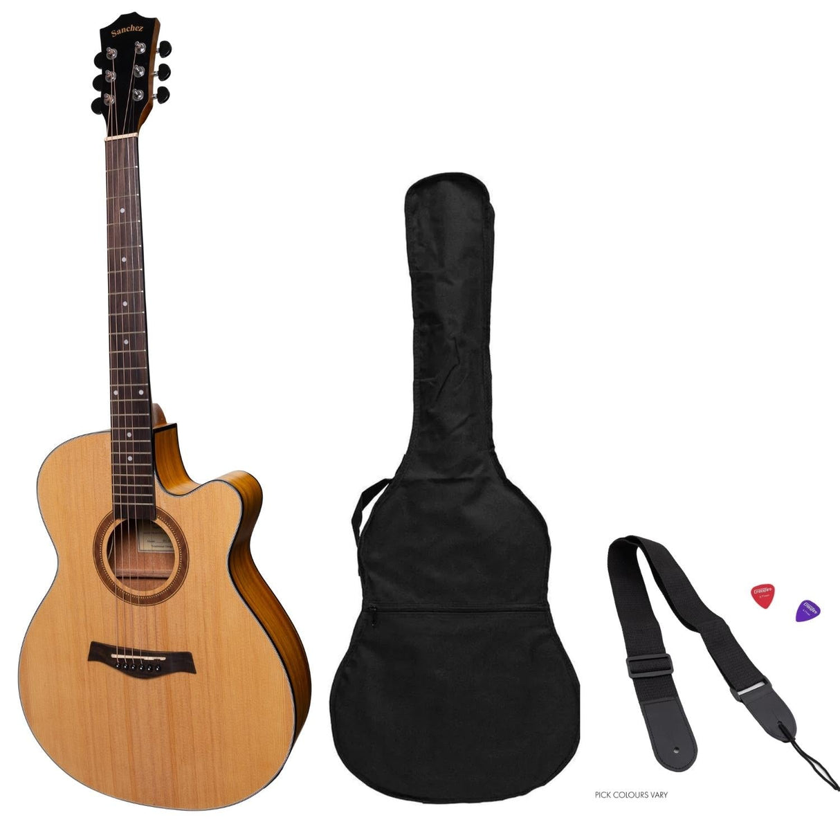 Sanchez Acoustic-Electric Small Body Cutaway Guitar Pack (Spruce/Acacia)