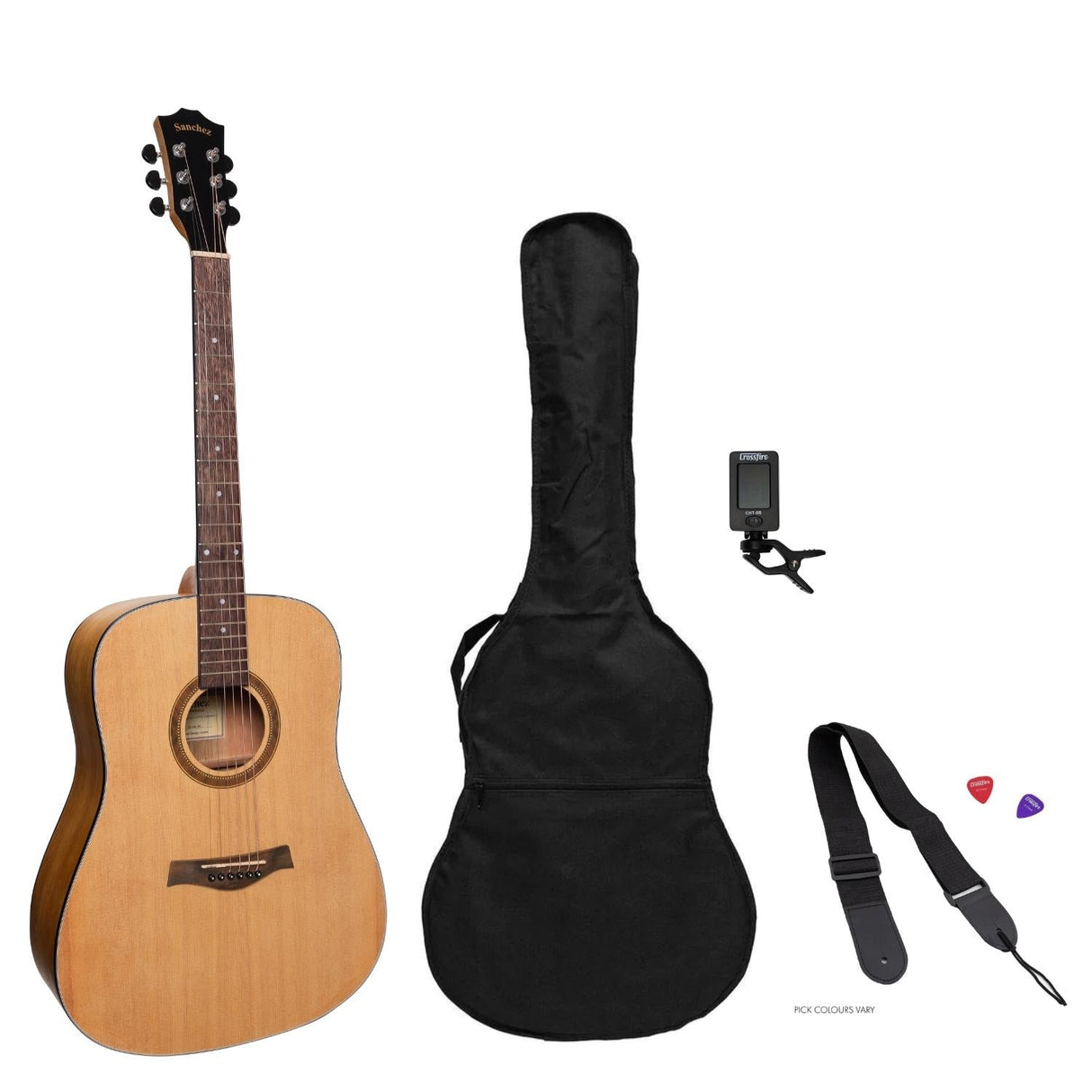 Sanchez Left Handed Acoustic Dreadnought Guitar Pack (Spruce/Acacia)