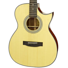 Aria 200 Series OM Acoustic Electric Guitar with Venetian Cutaway in Natural Gloss