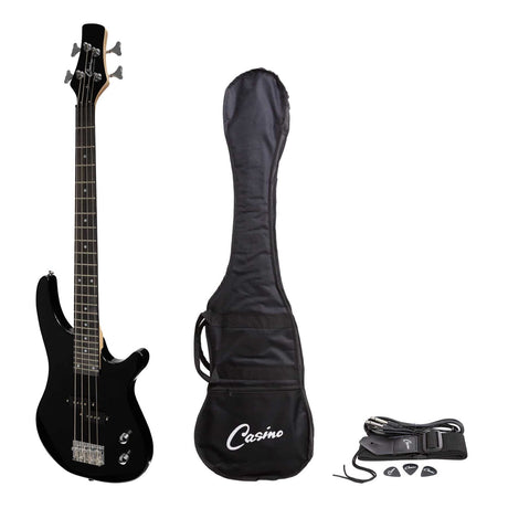 Casino '24 Series' Short Scale Tune-Style Electric Bass Guitar Set (Black)-CTB-24S-BLK