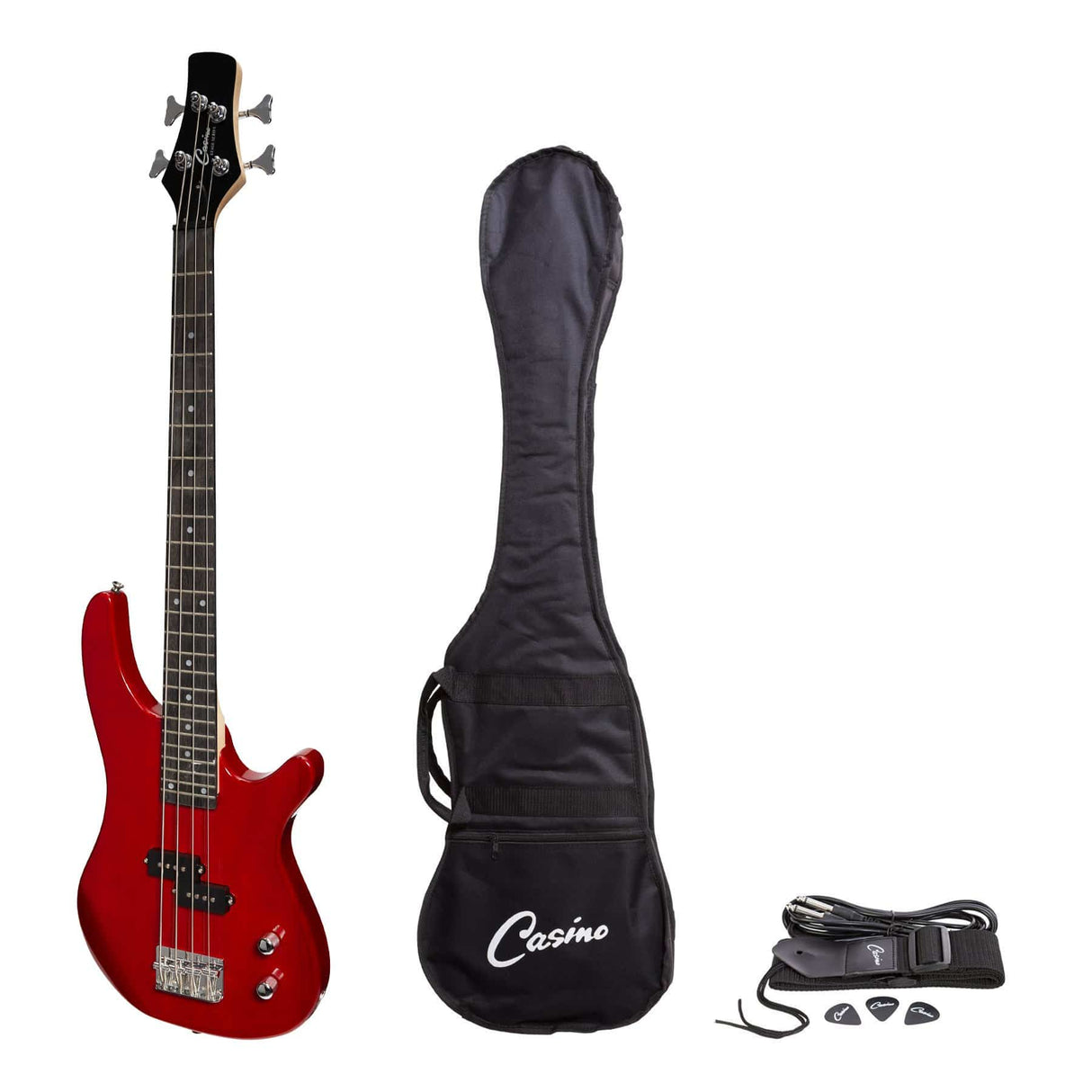 Casino '24 Series' Short Scale Tune-Style Electric Bass Guitar Set (Transparent Wine Red)-CTB-24S-TWR