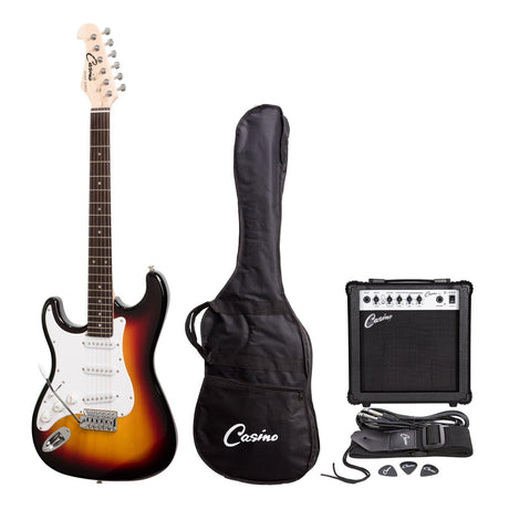 Casino ST-Style Left Handed Electric Guitar and 15 Watt Amplifier Pack (Sunburst)-CP-E1L-TSB