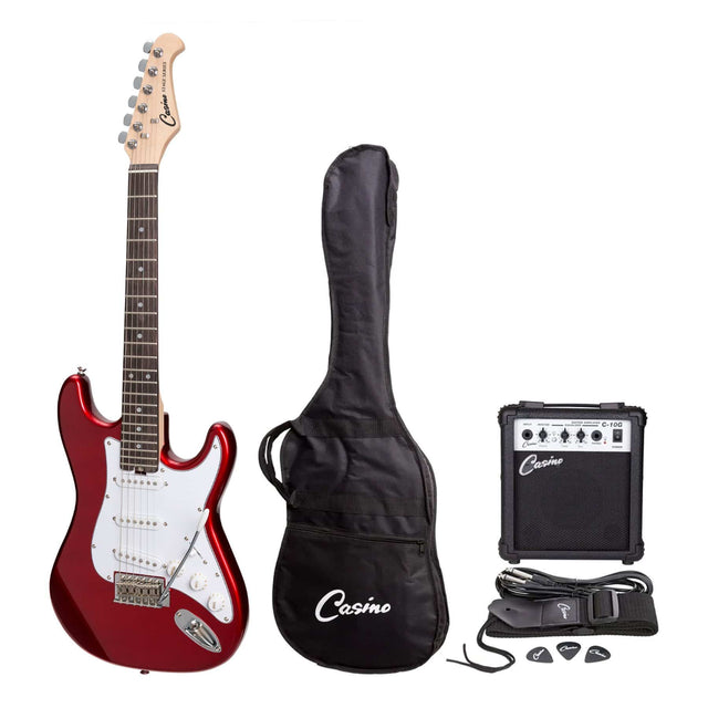 Casino ST-Style Short Scale Electric Guitar and 10 Watt Amplifier Pack (Candy Apple Red)-CP-SST-CAR