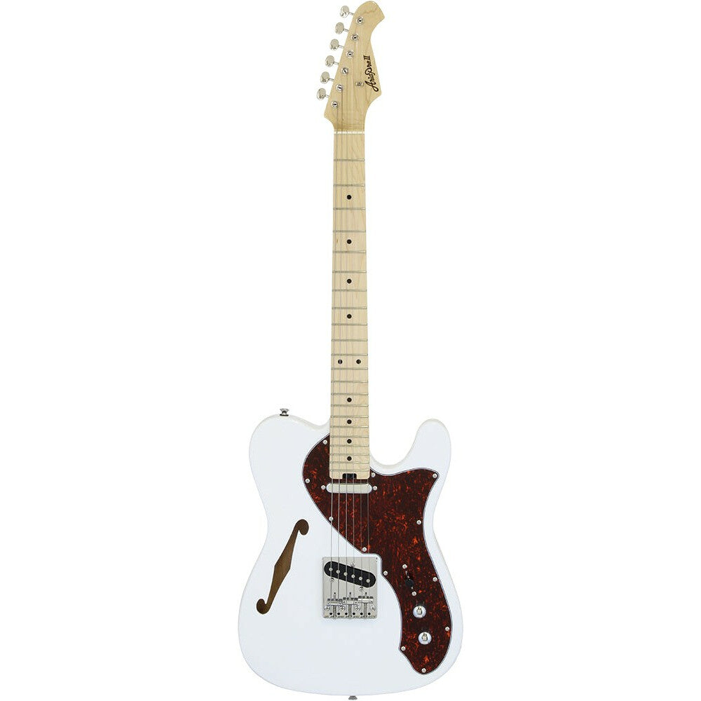 Aria 615-TL Series Semi-Hollow Electric Guitar in White Gloss