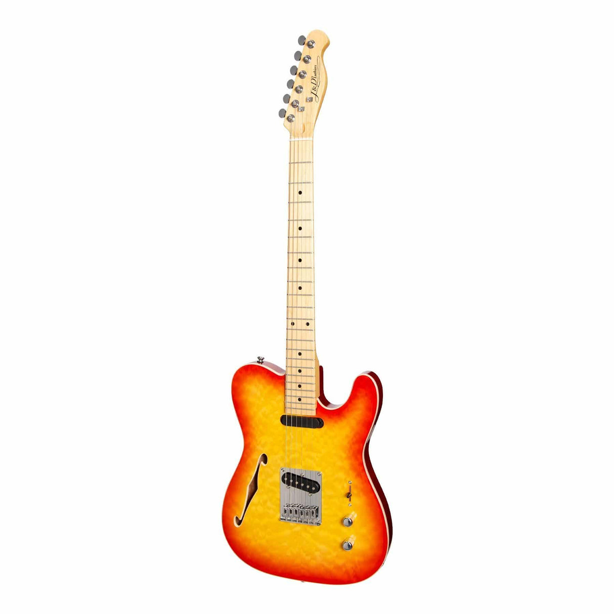 J&D Luthiers Flame Maple Thinline TE-Style Electric Guitar (Cherry Sunburst)-JD-TL3F-CSB