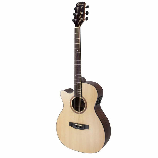 Martinez 'Natural Series' Left Handed Spruce Top Acoustic-Electric Small Body Cutaway Guitar (Open Pore)-MNFC-15L-SOP