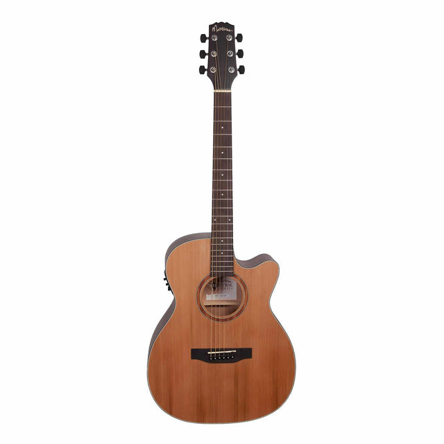 Martinez 'Natural Series' Solid Cedar Top Acoustic-Electric Small Body Cutaway Guitar (Open Pore)-MNFC-15S-COP