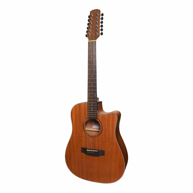 Martinez 'Natural Series' Solid Mahogany Top 12-String Acoustic-Electric Dreadnought Cutaway Guitar (Open Pore)-MNDC-1512S-MOP