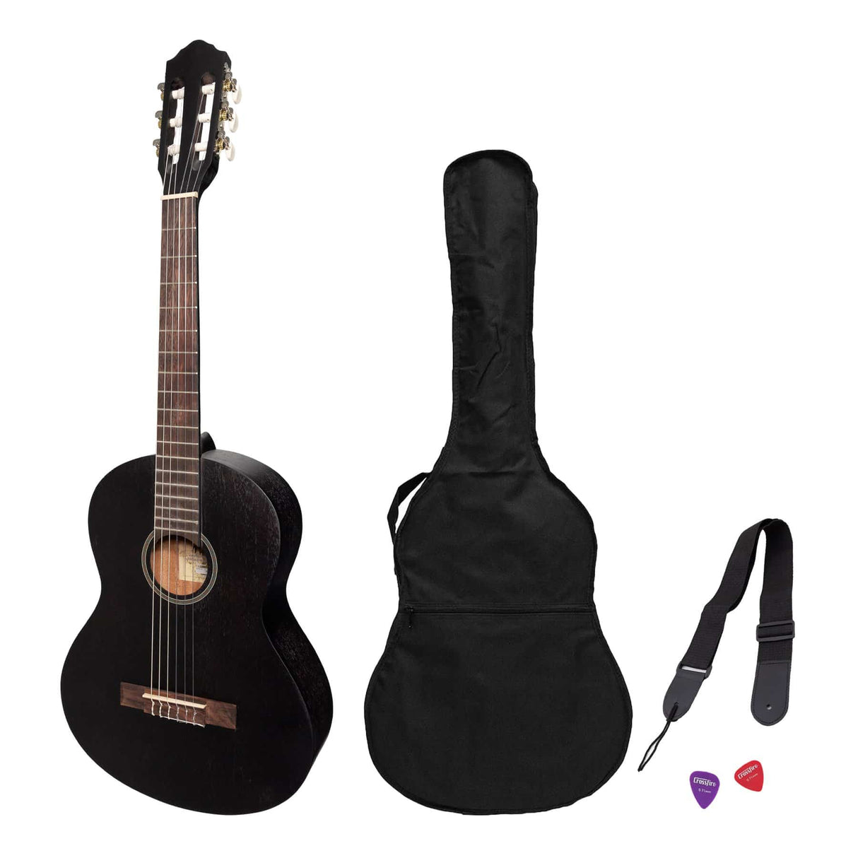 Martinez 'Slim Jim' 3/4 Size Student Classical Guitar Pack with Built In Tuner (Black)-MP-SJ34T-BLK