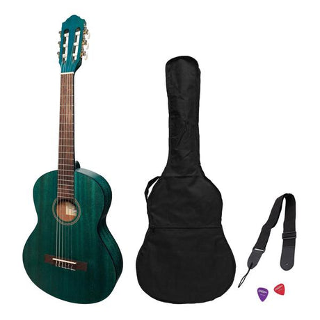 Martinez 'Slim Jim' 3/4 Size Student Classical Guitar Pack with Built In Tuner (Teal Green)-MP-SJ34T-TGR