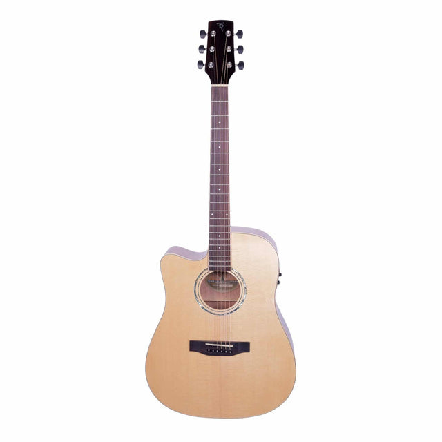 Timberidge '1 Series' Left Handed Spruce Solid Top Acoustic-Electric Dreadnought Cutaway Guitar (Natural Gloss)-TRC-1L-NGL